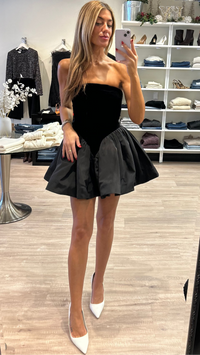 Ronny Kobo Atlas Strapless Velvet Mini Dress in Black