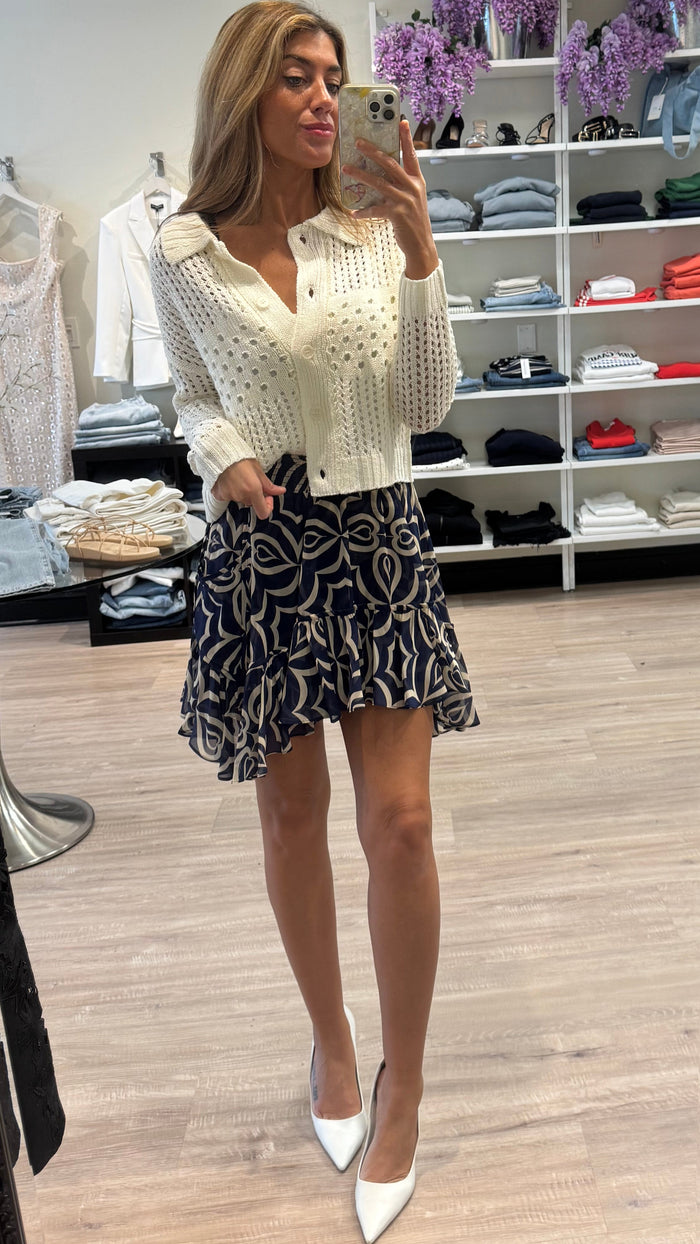 Misa Soma Mini Skirt in Blue Mosaic Tile