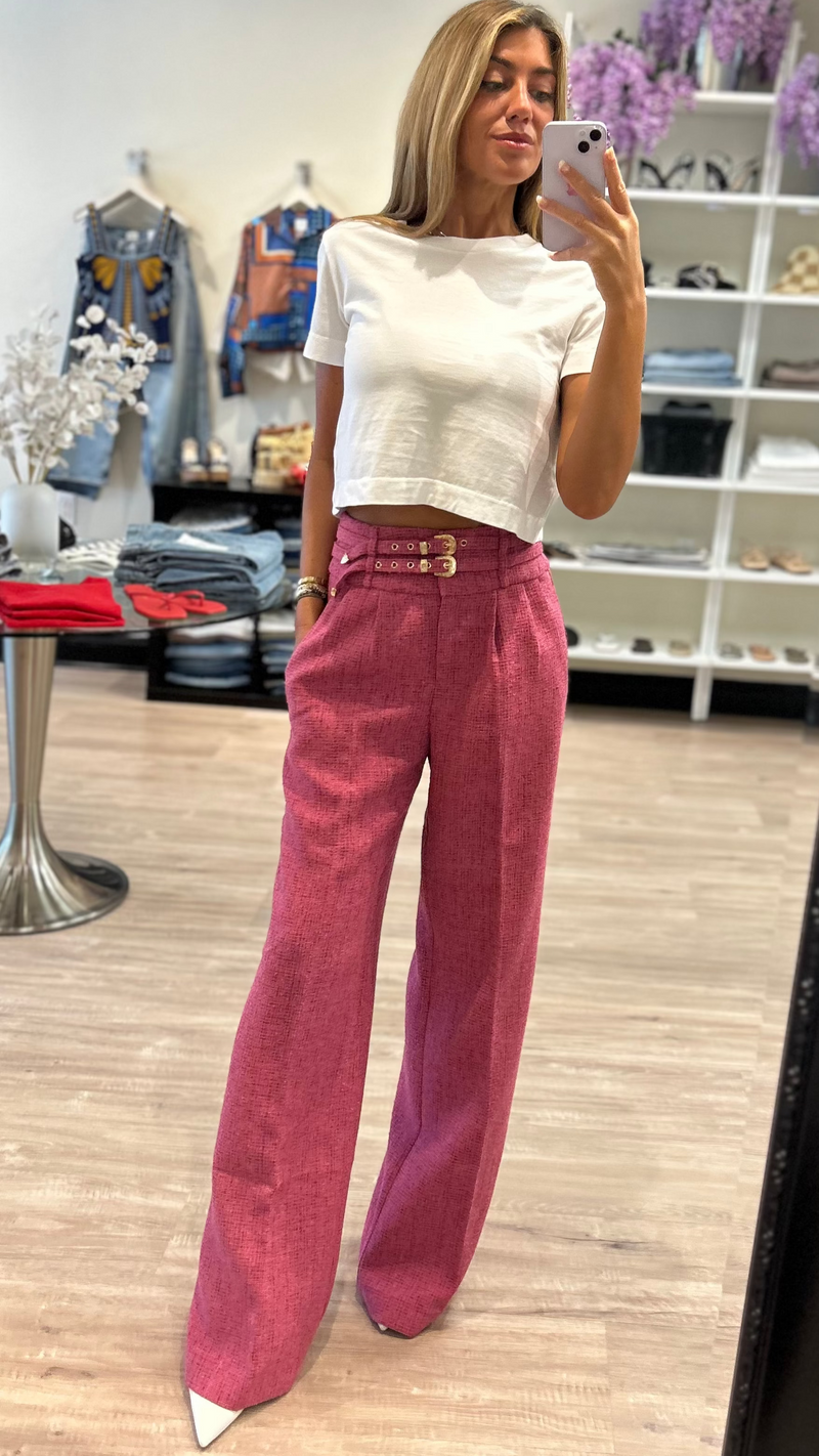 Amanda Uprichard Blythe Tweed Pant in Roseberry