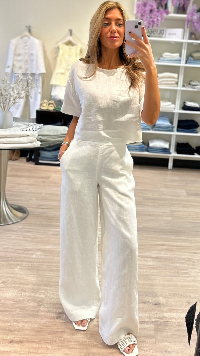 Favorite Daughter Wide Leg Linen Pant in White