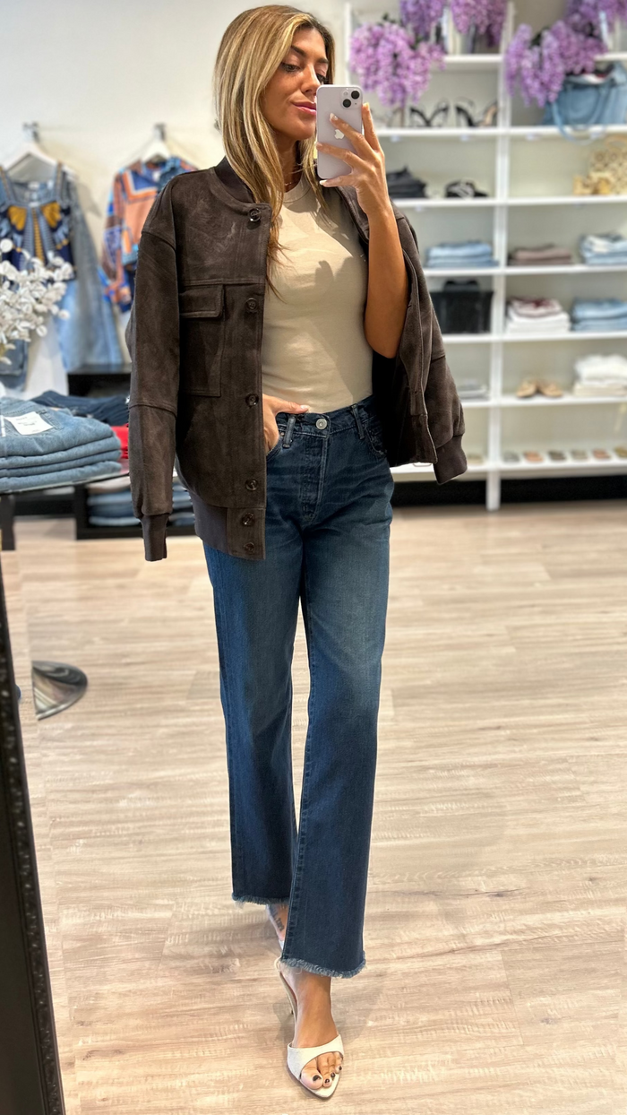 Heartloom Fuji Suede Leather Bomber in Espresso