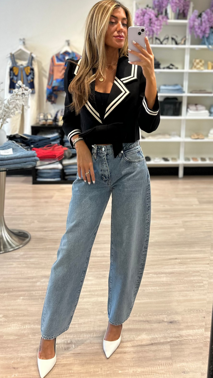 For Love & Lemons Josie Bow Blazer in Black/White