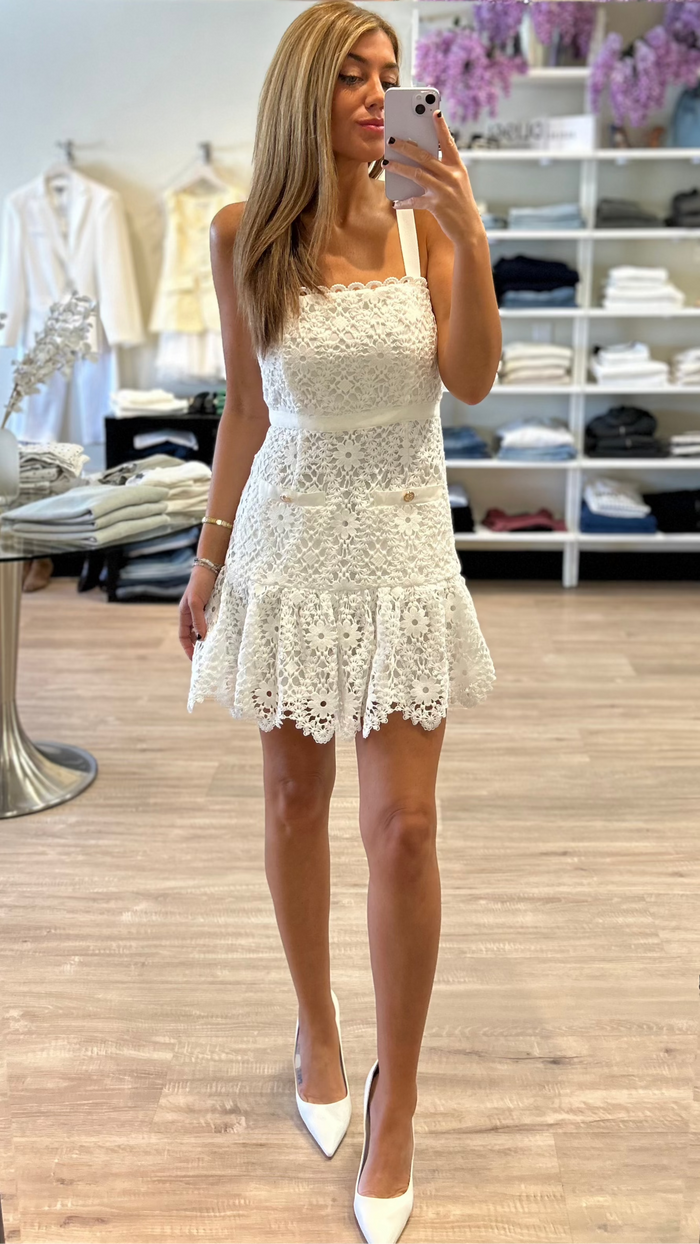Saylor Verena Eyelet Mini Dress in White