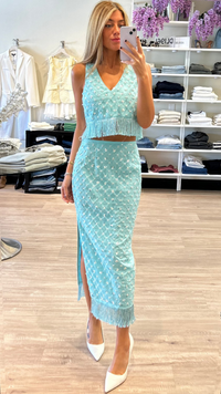 Saylor Randall Beaded Two Piece Set in Seafoam