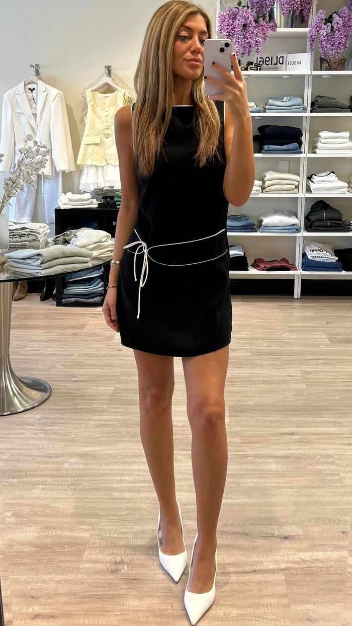 Amanda Uprichard Scotlyn Belted Mini Dress in Black/Ivory