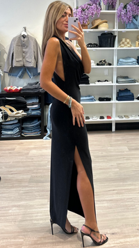 Norma Kamali Neeta Halter Side Slit Gown in Black