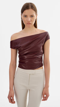 Lamarque Ines Faux Leather Off the Shoulder Top in Burgundy