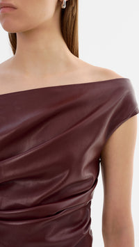 Lamarque Ines Faux Leather Off the Shoulder Top in Burgundy