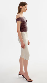 Lamarque Ines Faux Leather Off the Shoulder Top in Burgundy