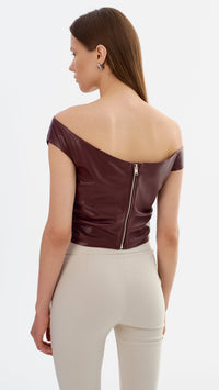 Lamarque Ines Faux Leather Off the Shoulder Top in Burgundy