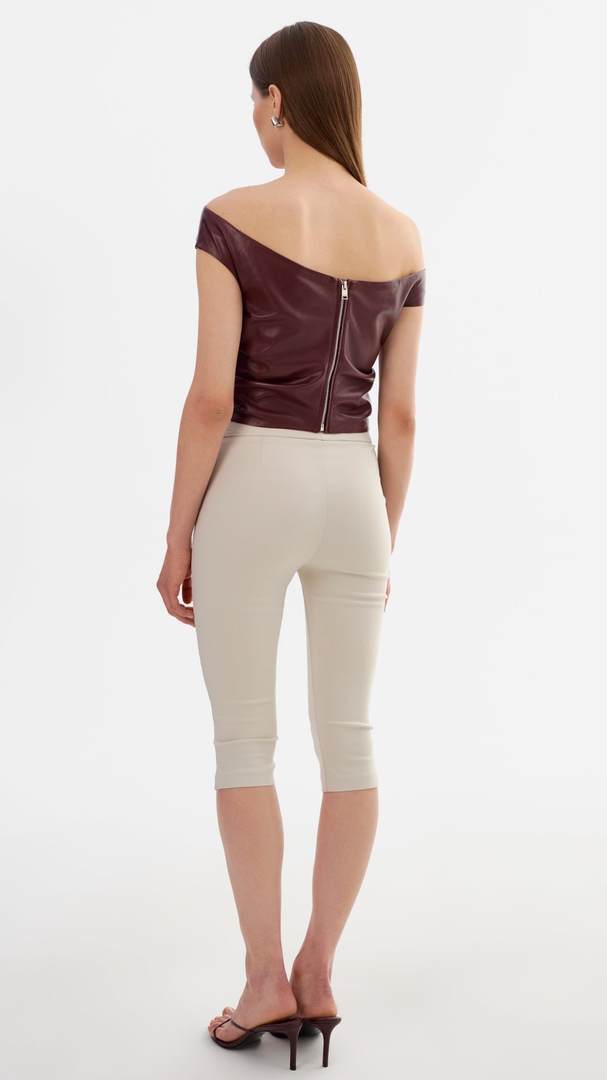 Lamarque Ines Faux Leather Off the Shoulder Top in Burgundy