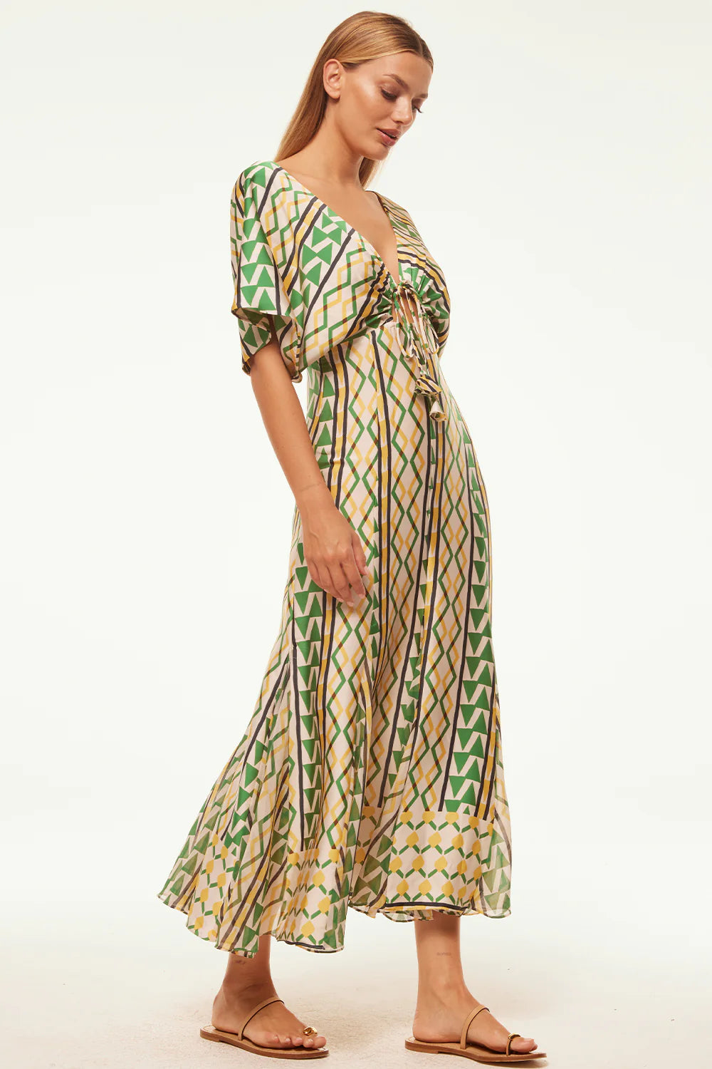 Misa Irena Kimono Sleeve Maxi Dress in Limoncello Geo Mix