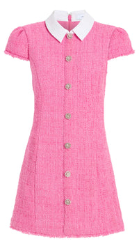 Likely Riello Collared Tweed Mini Dress in Pink