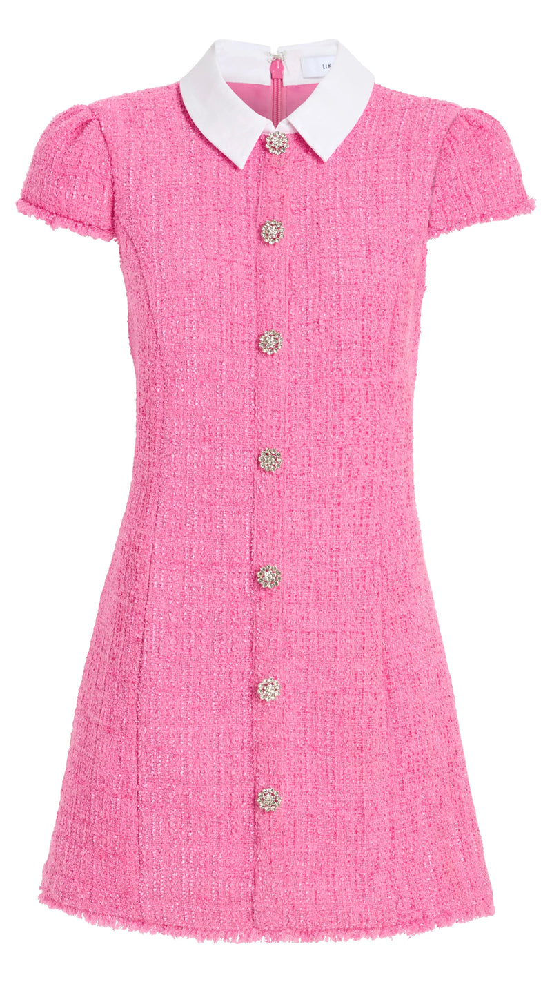 Likely Riello Collared Tweed Mini Dress in Pink