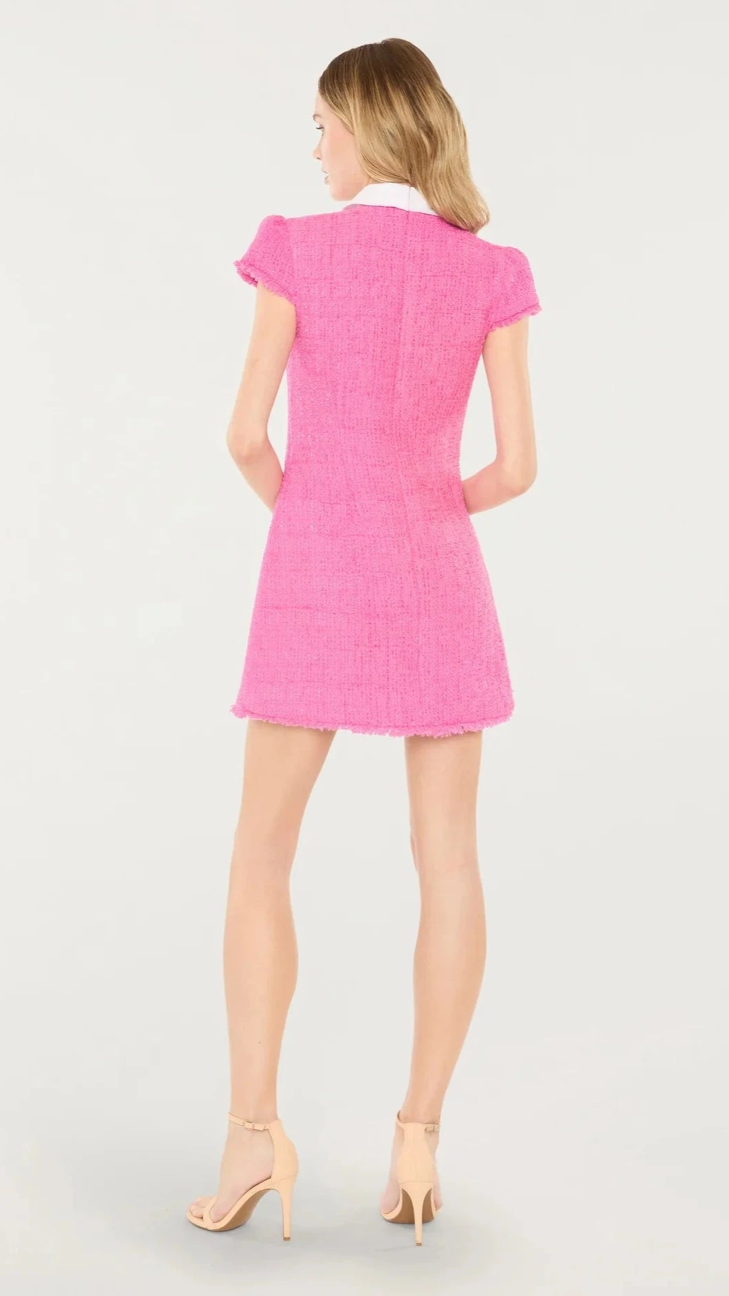 Likely Riello Collared Tweed Mini Dress in Pink