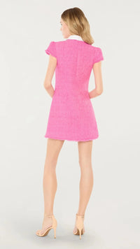 Likely Riello Collared Tweed Mini Dress in Pink