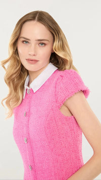 Likely Riello Collared Tweed Mini Dress in Pink