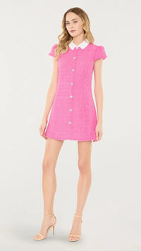 Likely Riello Collared Tweed Mini Dress in Pink