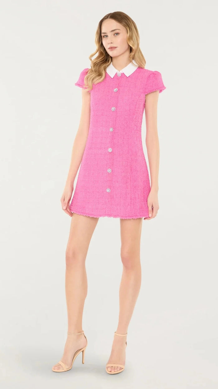 Likely Riello Collared Tweed Mini Dress in Pink