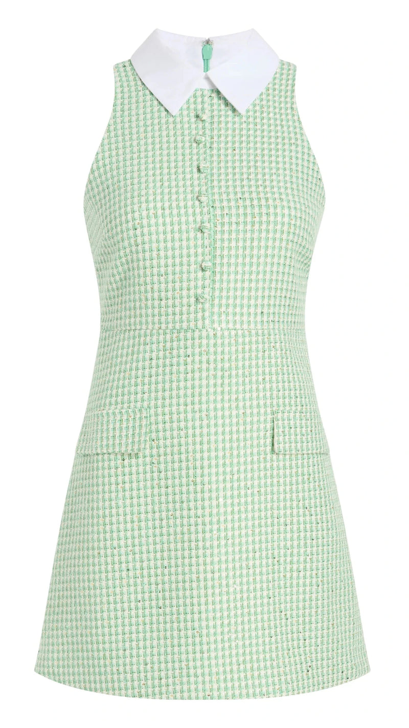 Likely Athena Collared Tweed Mini Dress in Seafoam