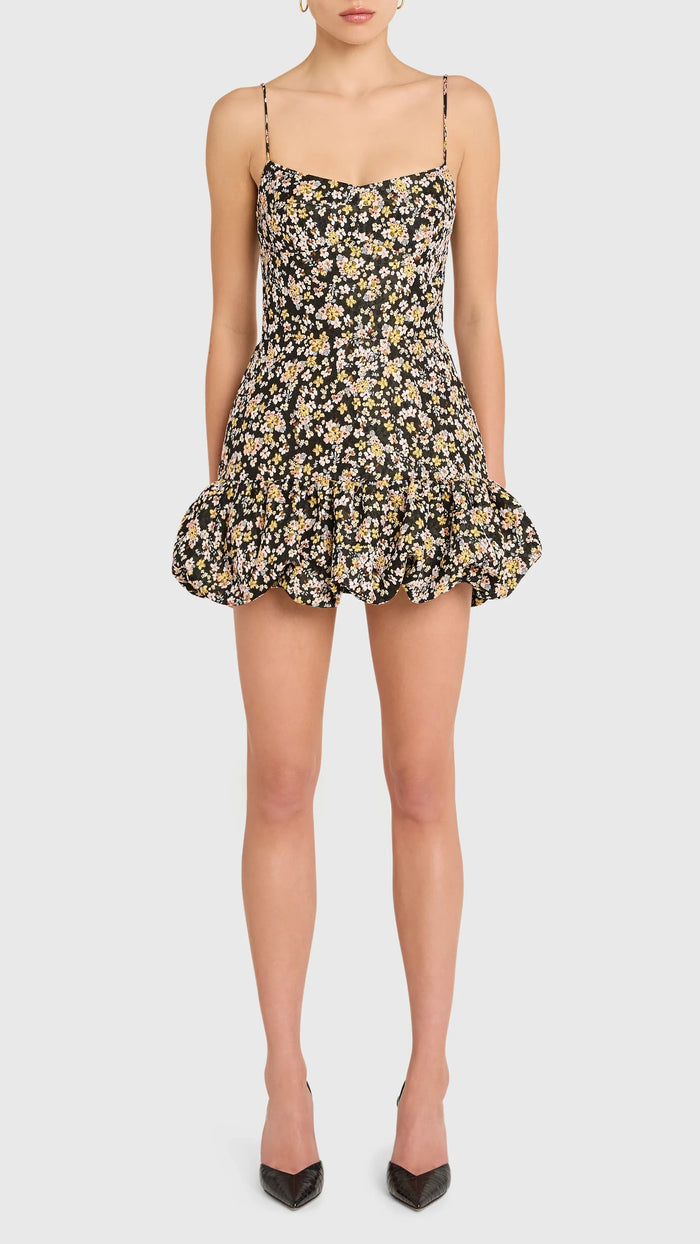 Amanda Uprichard Ivy Skort Bubble Romper in Black Floral Multi
