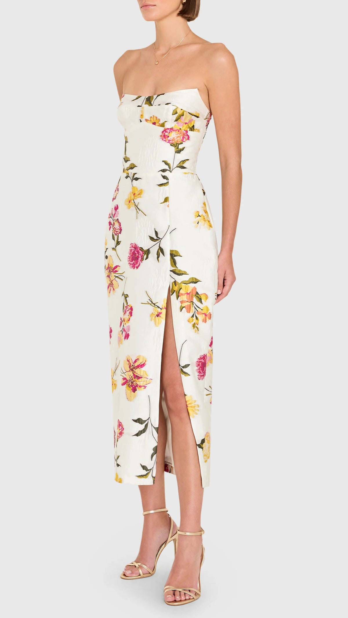 Amanda Uprichard Ivy Strapless Midi Dress in White Multi