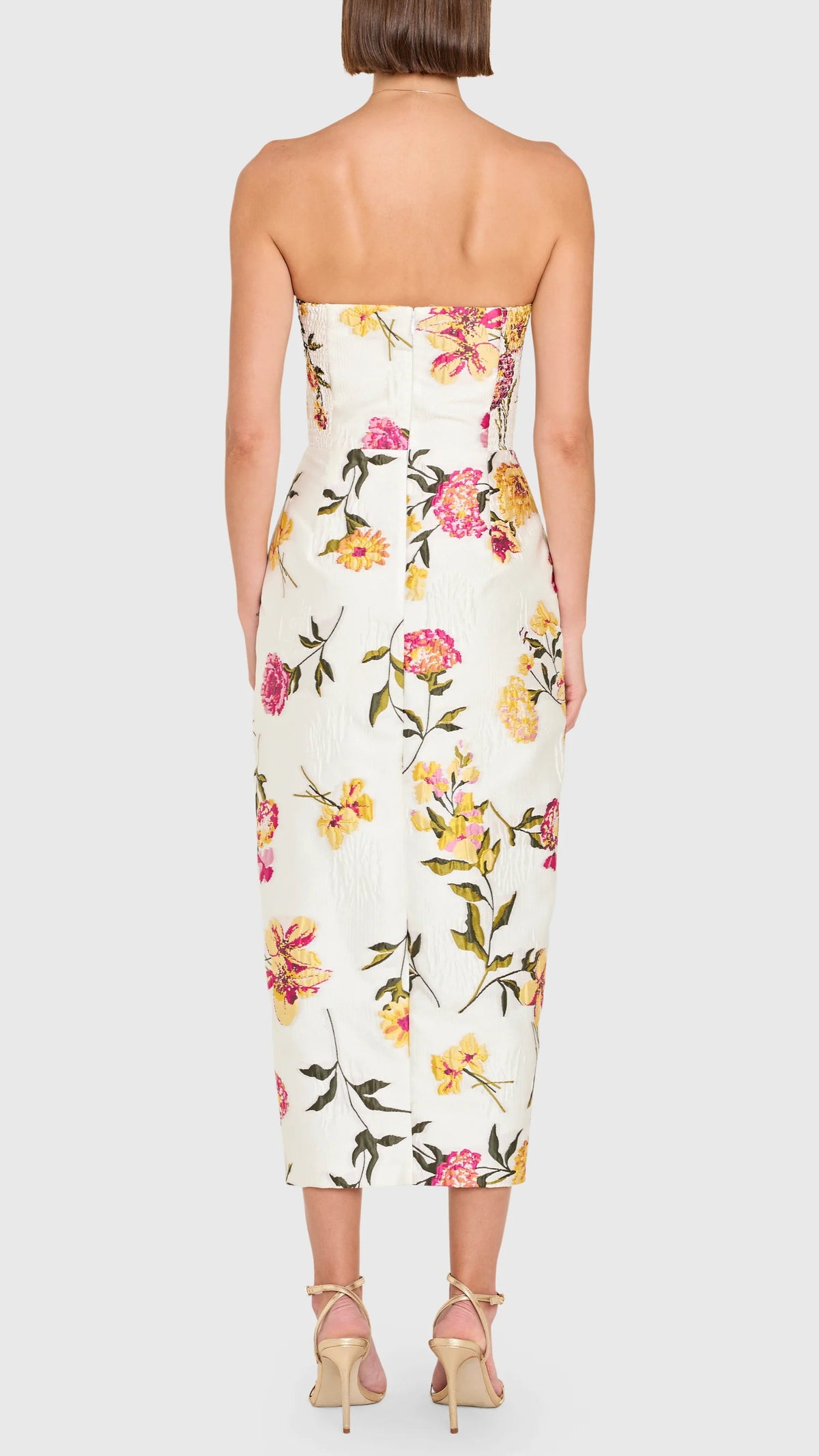 Amanda Uprichard Ivy Strapless Midi Dress in White Multi