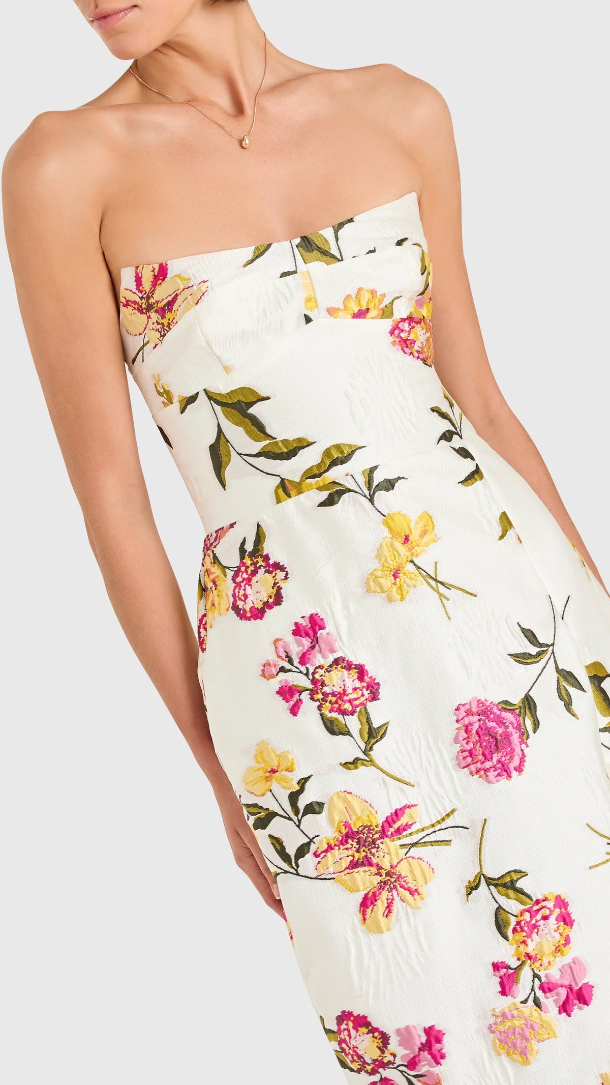 Amanda Uprichard Ivy Strapless Midi Dress in White Multi