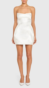 Amanda Uprichard Bowery Strapless Embroidered Mini Dress in White