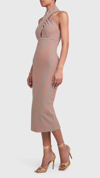 Amanda Uprichard Conchita Halter Knit Mini Dress in Brown/Cream