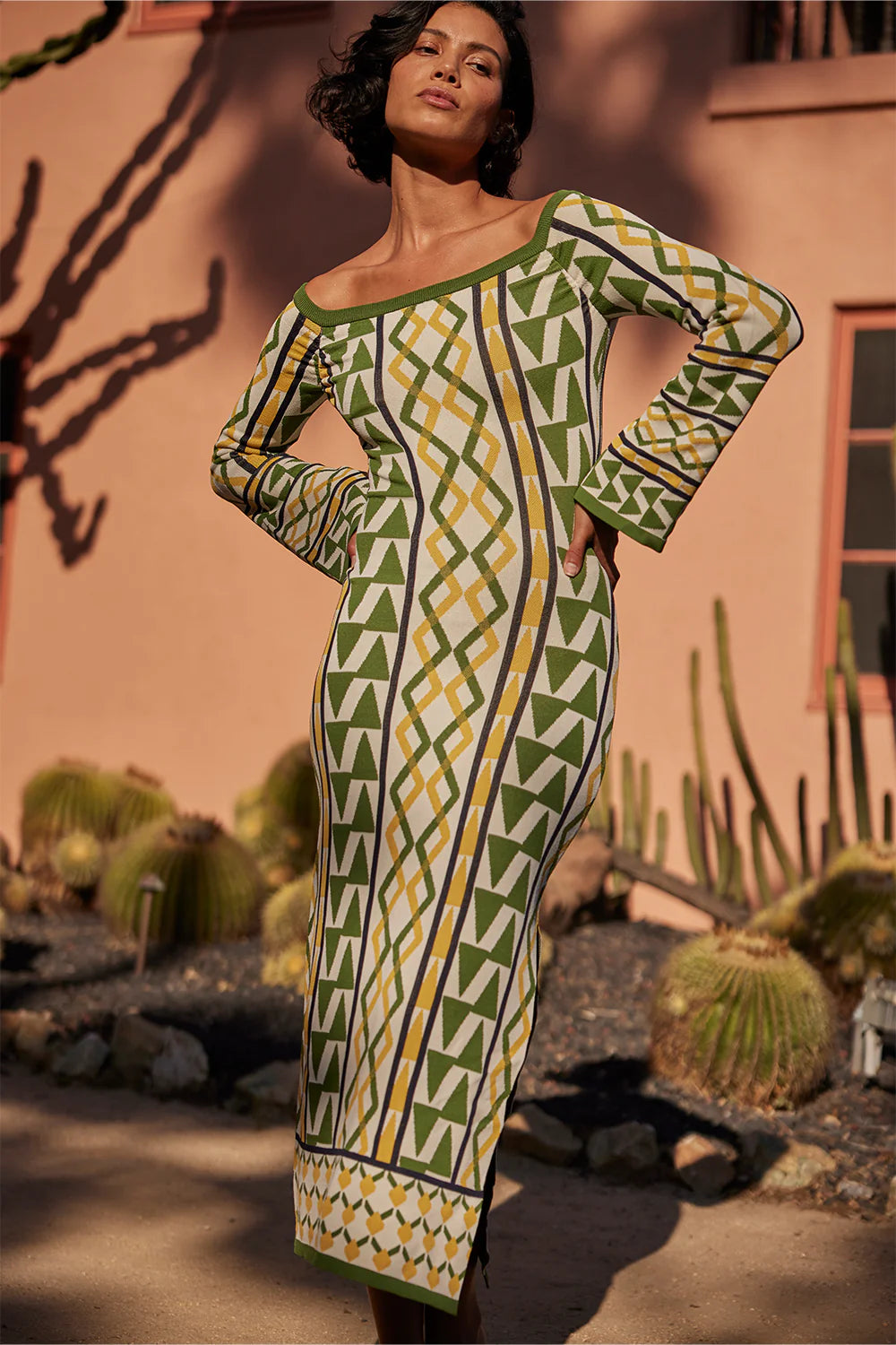 Misa Jaquetta Knit Midi Dress in Limoncello Geo Jacquard