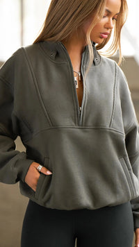 Joah Brown Retro Half Zip in Sage