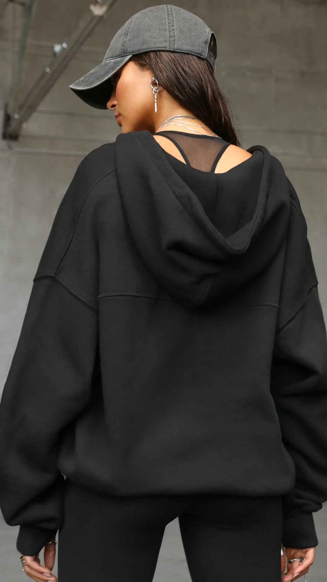Joah Brown Oversized Zip Hoodie in Black
