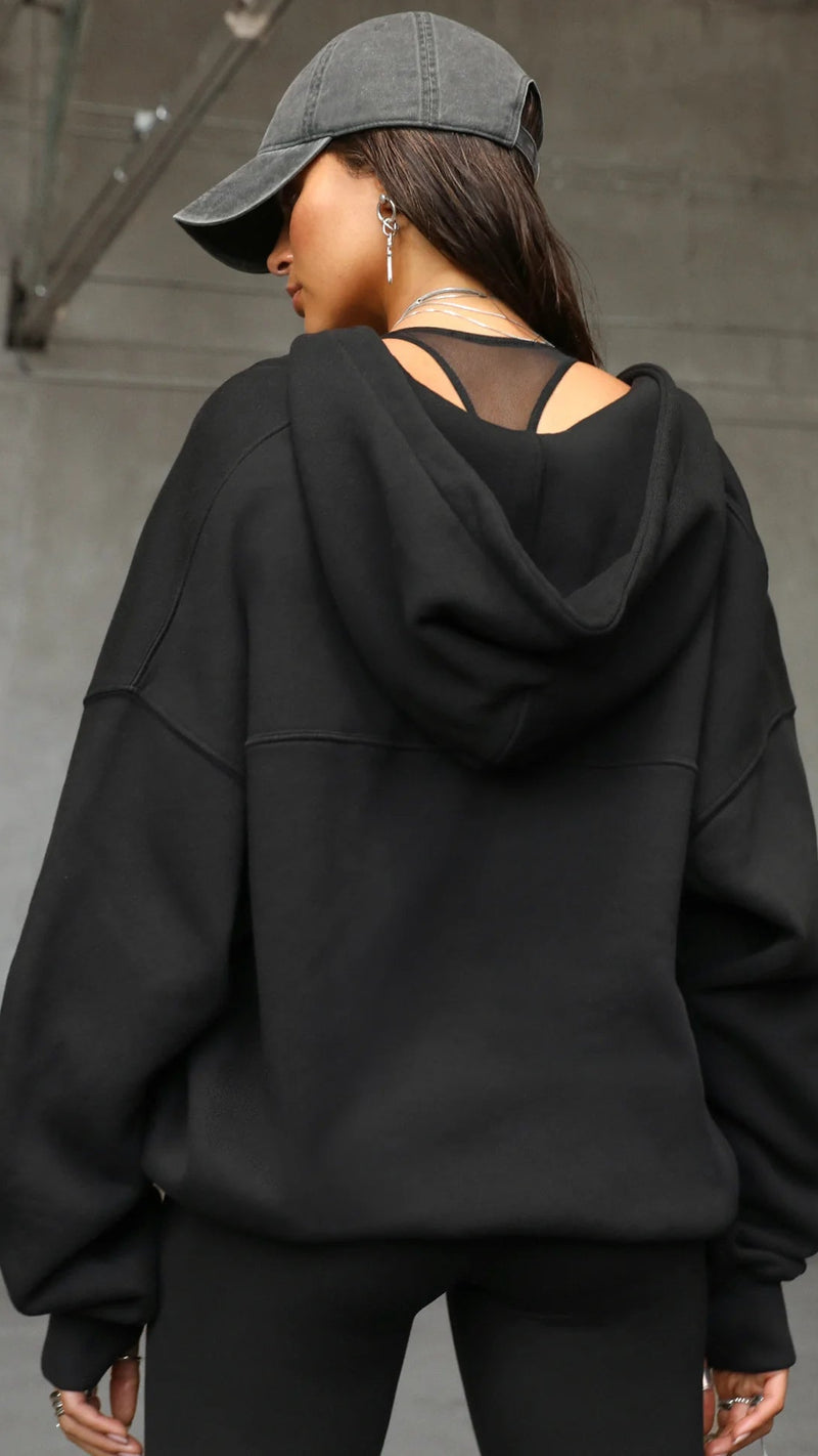 Joah Brown Oversized Zip Hoodie in Black