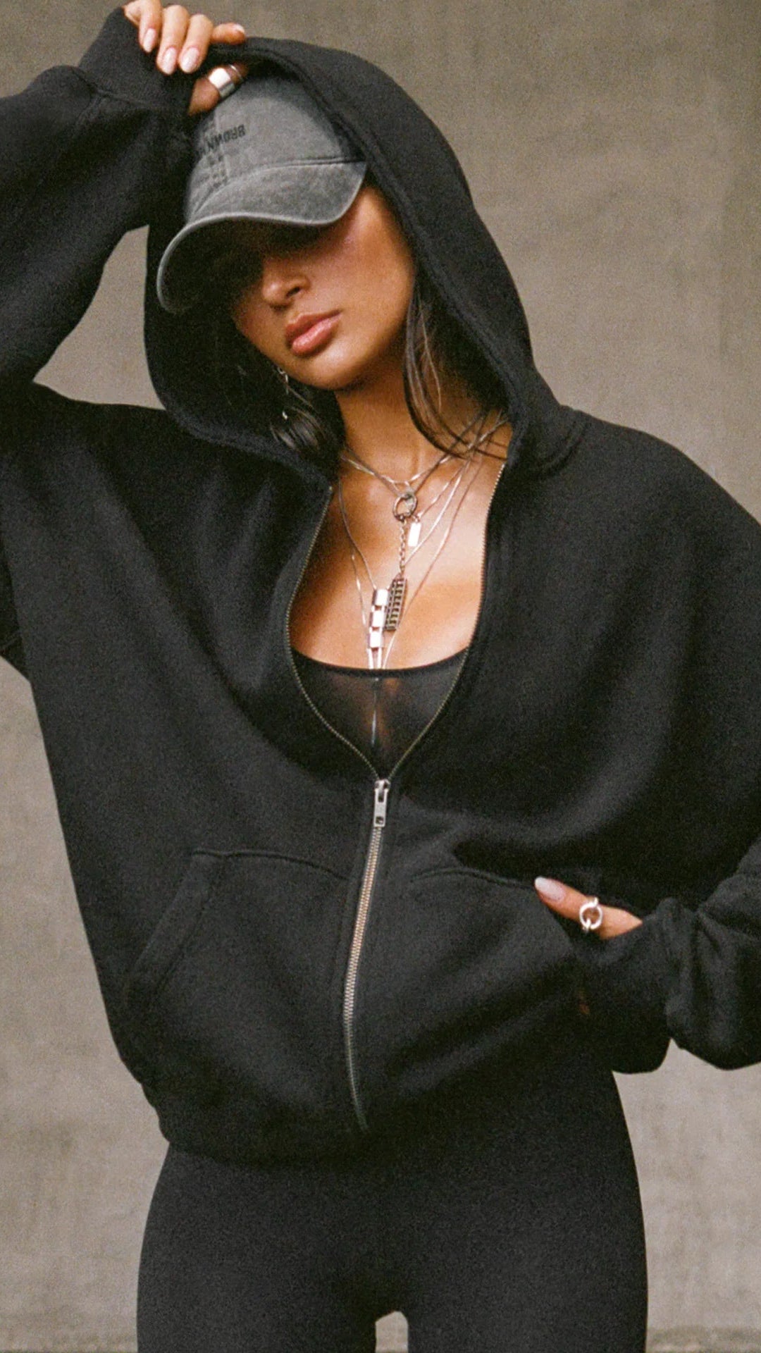 Joah Brown Oversized Zip Hoodie in Black