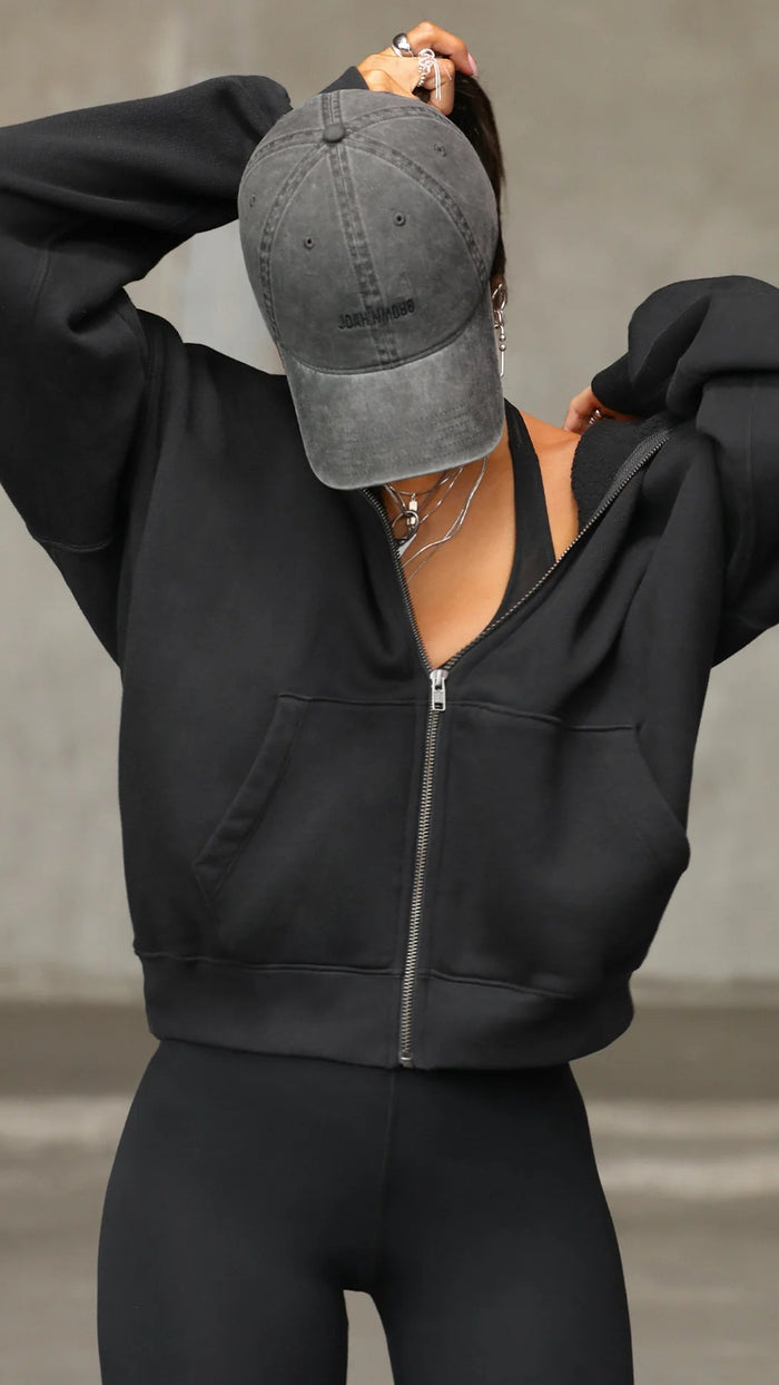 Joah Brown Oversized Zip Hoodie in Black