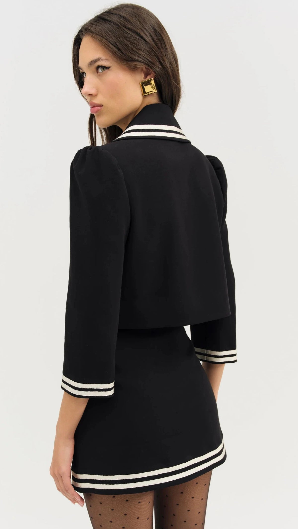 For Love & Lemons Josie Bow Blazer in Black/White