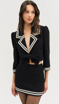 For Love & Lemons Josie Bow Blazer in Black/White