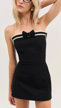 For Love & Lemons Josie Strapless Bow Mini Dress in Black/White