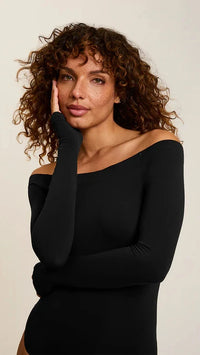 Commando Ballet Off the Shoulder Long Sleeve Bodysuit with Black