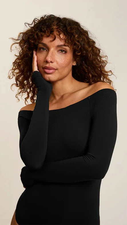 Commando Ballet Off the Shoulder Long Sleeve Bodysuit with Black