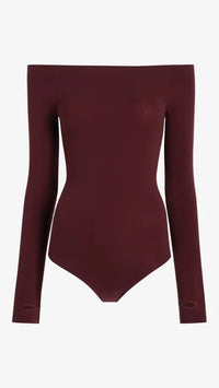 Commando Ballet Off the Shoulder Bodysuit with Thumbholes in Raisin