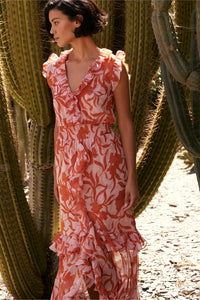Misa Kidada Ruffle Dress in Atlas Floral Desert Rose