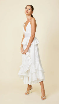 Line and Dot Lotus Eyelet Maxi in White