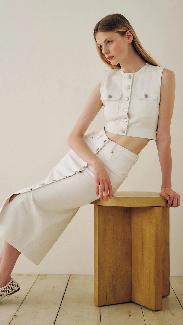 DL1961 Denim Vest Cropped in White