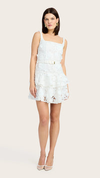 Generation Love Lisette 3D Lace Belted Mini Dress in White