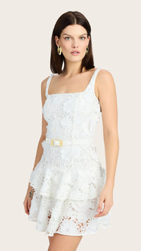 Generation Love Lisette 3D Lace Belted Mini Dress in White