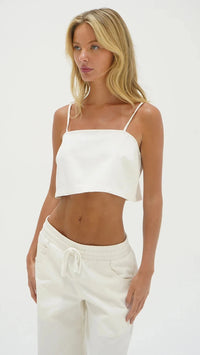 LNA Camille Denim Crop Top in White