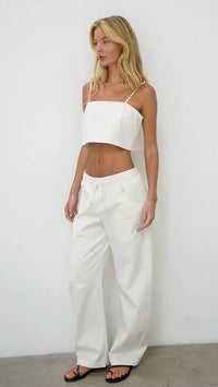 LNA Camille Denim Crop Top in White