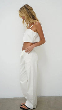 LNA Camille Denim Crop Top in White